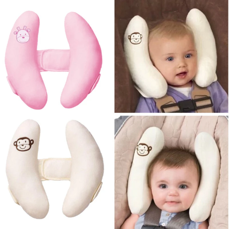 Oreiller cervical pour poussette et siège auto bébé coussin tête soutien cou design animaux 2 modèles tissu do