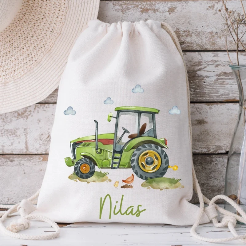 Sac à dos personnalisé tracteur pour enfant nom Nilas école jouets