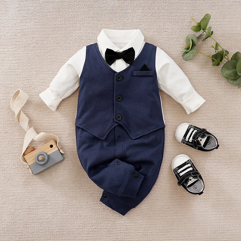 Combinaison bébé garçon formelle événement spécial bleu marine nœud