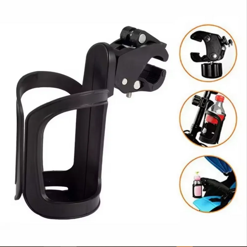Support de tasse d'eau réglable pour poussette et vélo Rotation 360° Portebouteille en plastique noir Accessoi