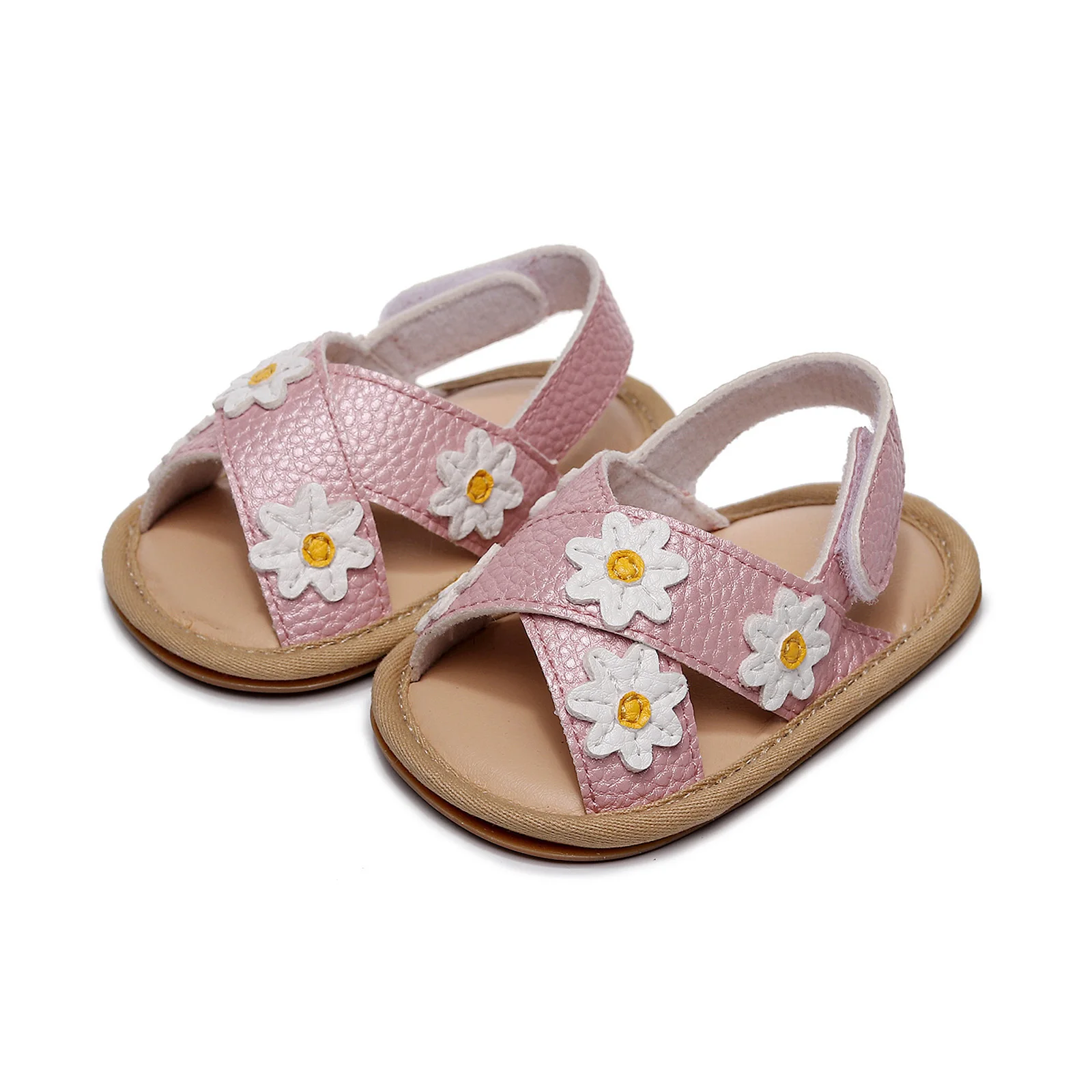 Sandales d'été en cuir synthétique pour filles bébé sandales fleuries à semelle antiglissante chaussures de be