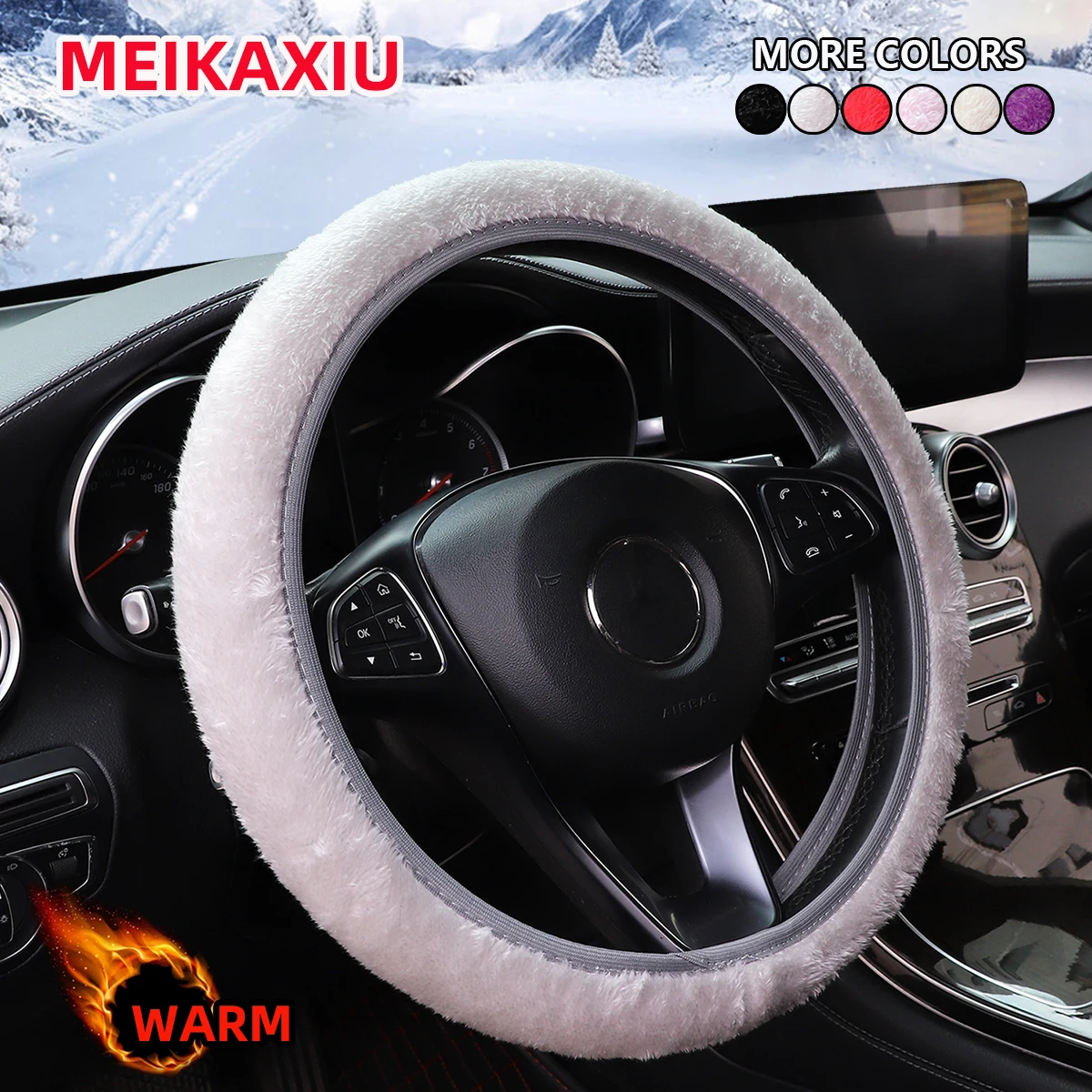 Housse de volant peluche MEIKAXIU confort chauffemains voiture texture douce style moderne 15" housse volant s