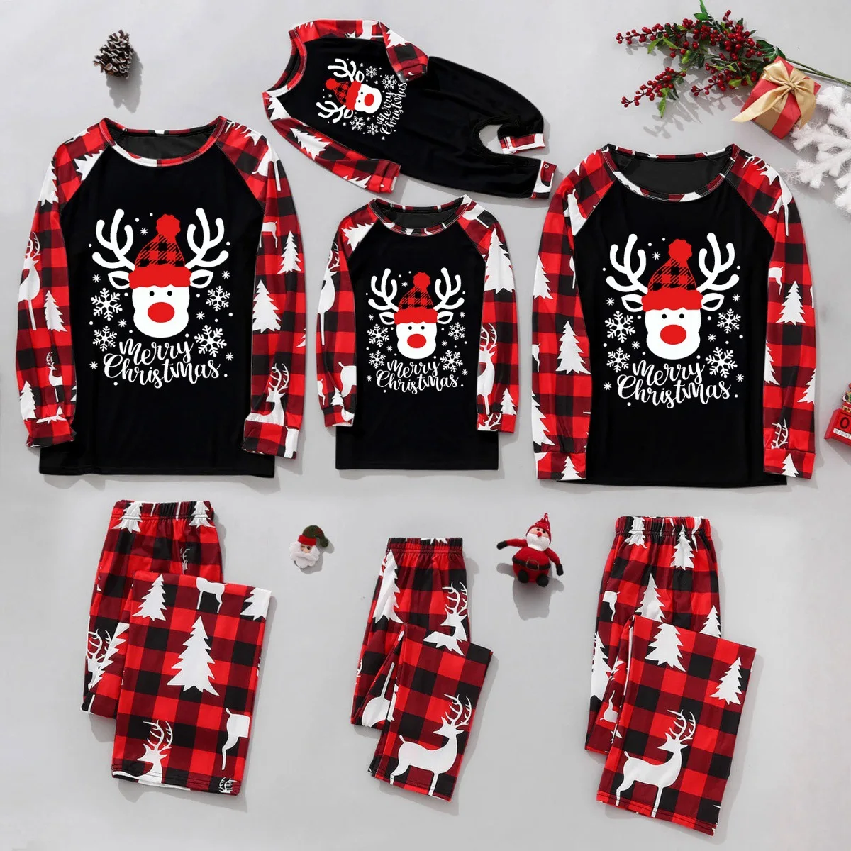 Ensemble pyjama famille Noel pyjama Noel pour enfants adultes coton polyester motif renne Noel cadeau Noel loo