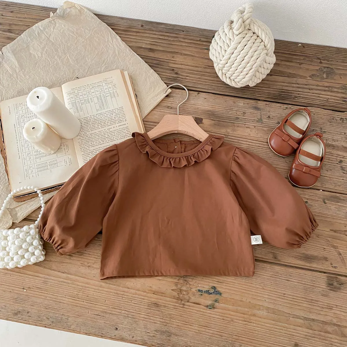 Haut bébé fille 024 mois crop top manches bouffantes col volant coton doux style moderne vintage vêtement bébé