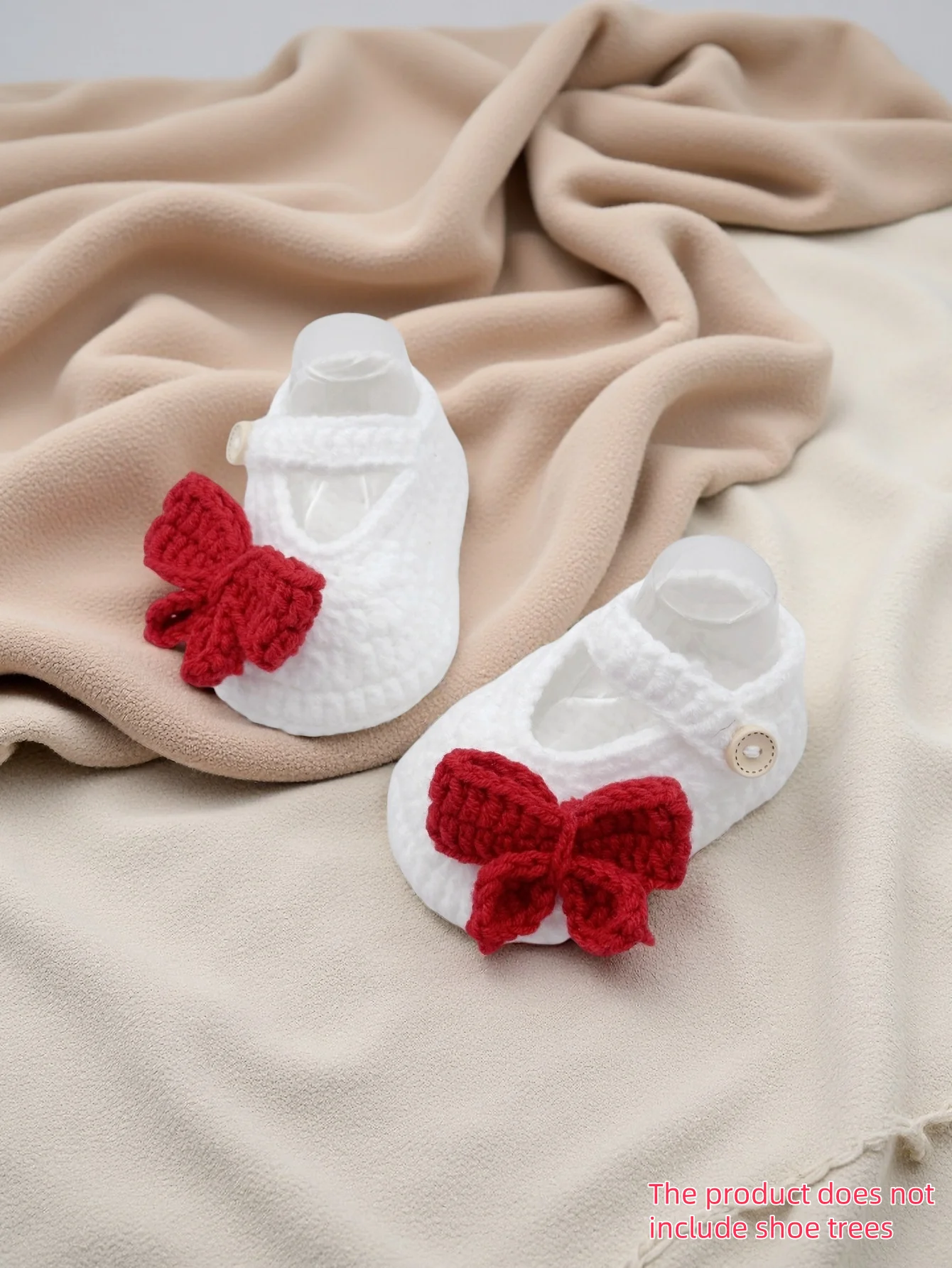 Chaussons bébé doux intérieur blancs nœud rouge confortables toutpetits
