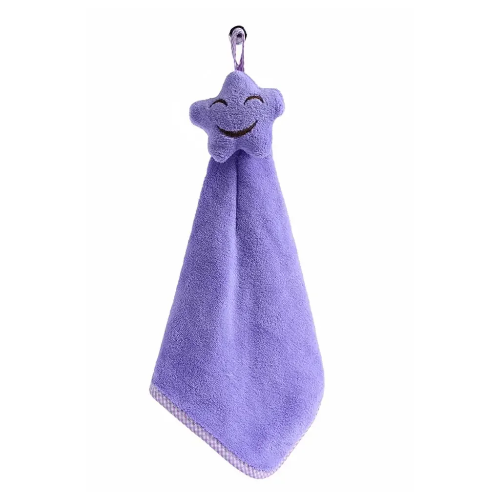 Serviette de bain bébé en peluche douce design étoile souriante couleur violette salle de bain et cuisine acce