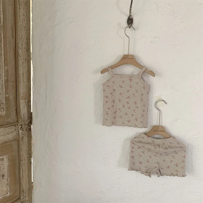 Ensemble bébé fille coton deux pièces gilet sans manches short
