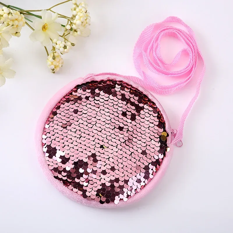 Sac à bandoulière pour enfant princesse sac à main pour fille portefeuille en peluche style mode paillettes sc