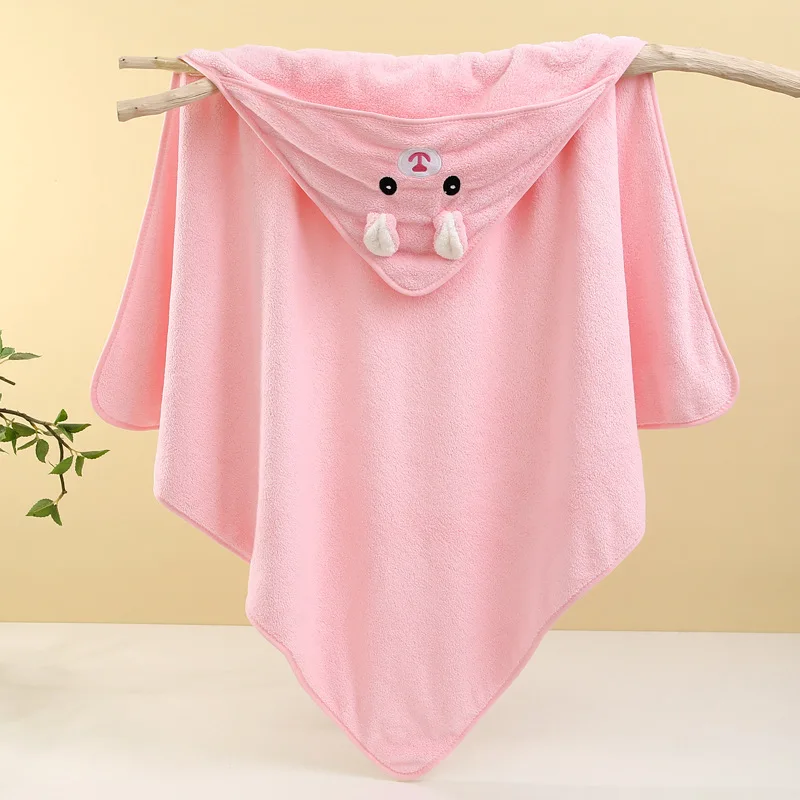 Serviette de bain bébé en polyester doux design lapin rose capuche avec oreilles idéale pour nouveauné fille e