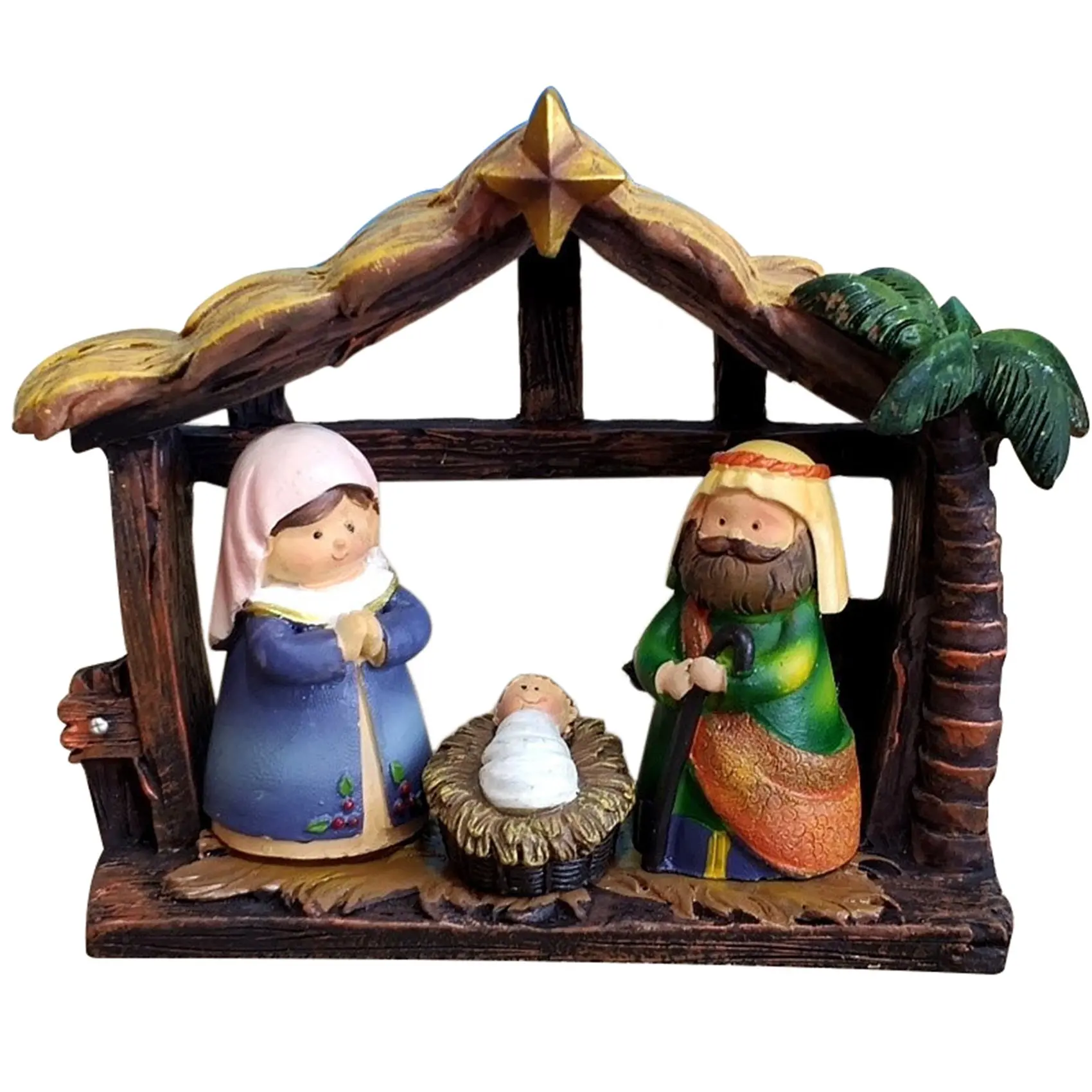 Crèche de Noël en résine scène de la Nativité figurines de la Sainte Famille décoration table style artisanal 