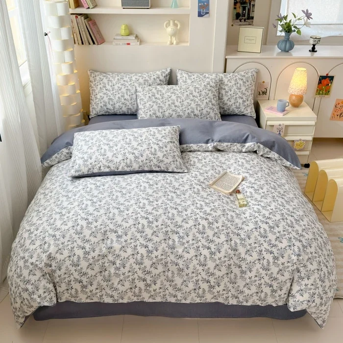 Parure de lit 4 pièces 100% coton bébé design cartoon minimaliste ultra douce housse de couette taies d'oreill