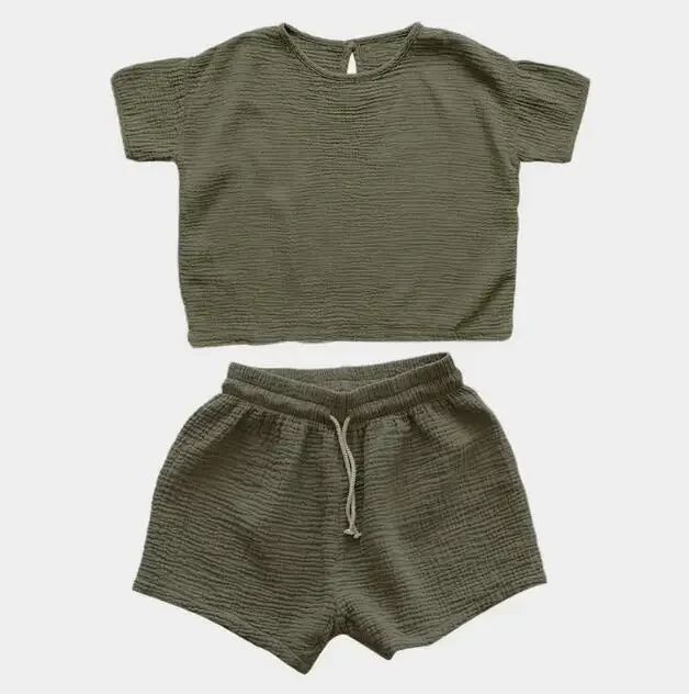 Ensemble chemise et short en mousseline pour enfants, mode décontractée, vêtements d'été pour filles - Armygre