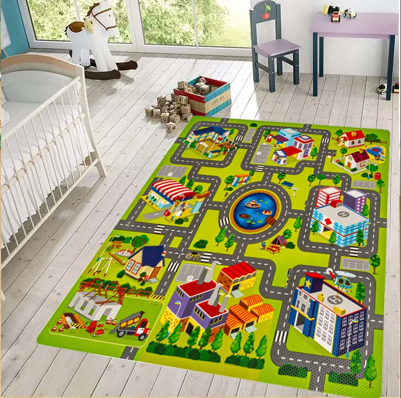 Tapis de jeu voiture enfant salle jeux crèche piste enroulée éveil motorité design moderne sécuritaire polyest