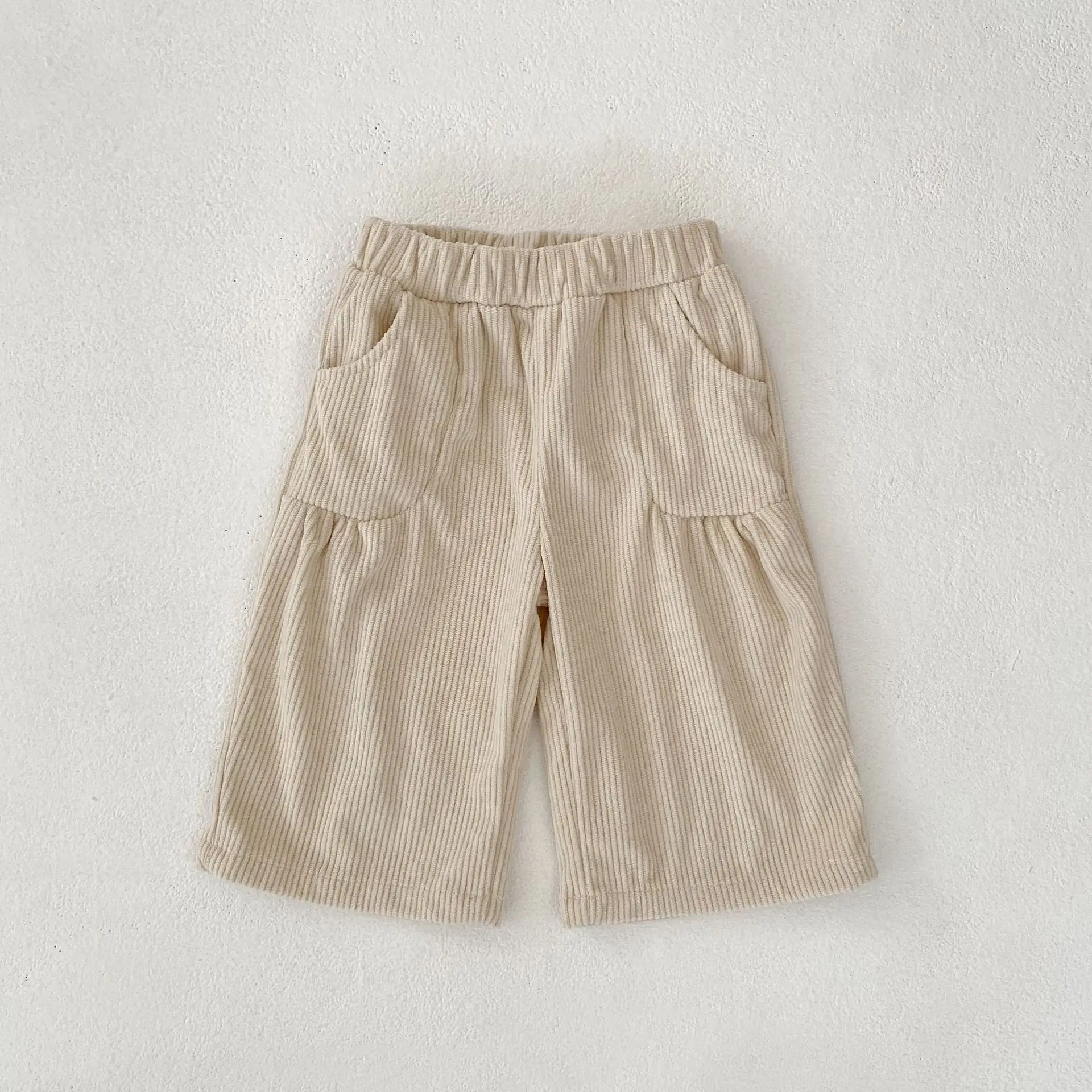 Pantalon d'automne bébé 13 ans velours côtelé beige large élastique poches confortable style moderne garçon fi
