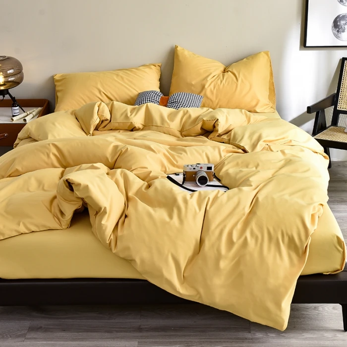Ensemble literie microfibre jaune couette drap taie oreiller design moderne intérieur doux minimaliste Scandi 