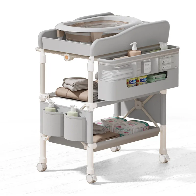 Chariot rangement bébé moderne avec roulettes 多 compartiments tissu et plastique design épuré idéal pour chamb