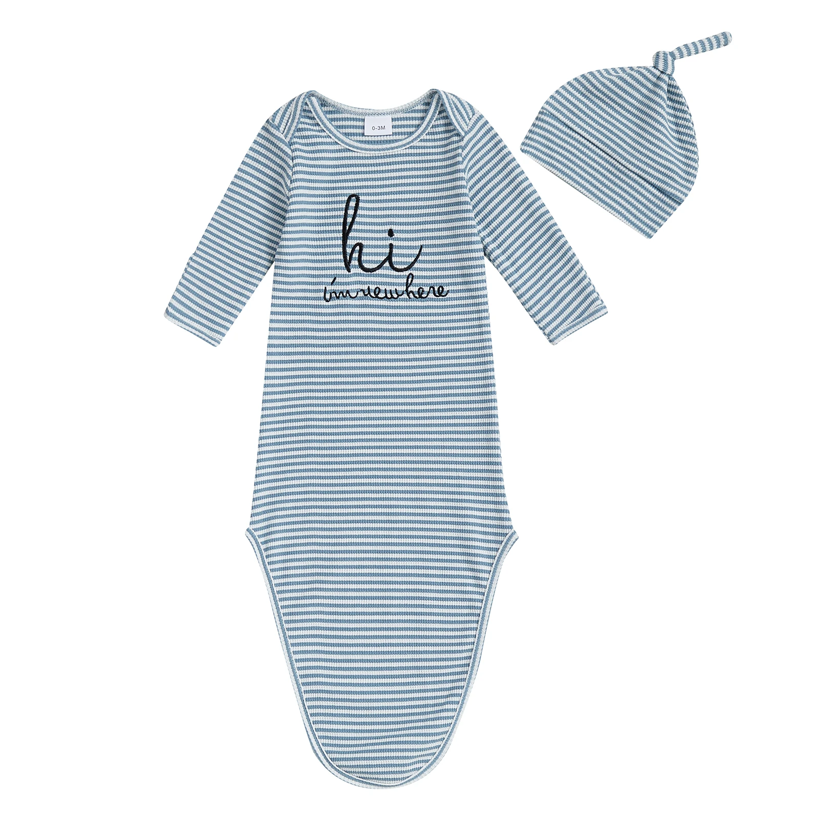 Combinaison et bonnet pour bébé 2 pièces motif rayé manches longues en