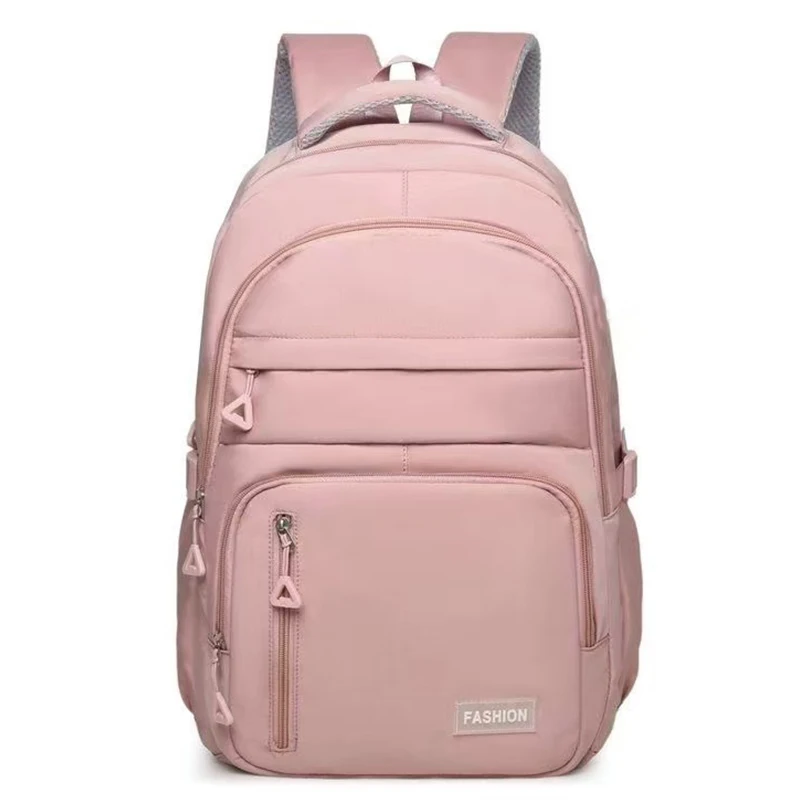 Sac à dos scolaire étudiant style moderne nylon rose pâle compartiments multiples bretelles rembourrées confor
