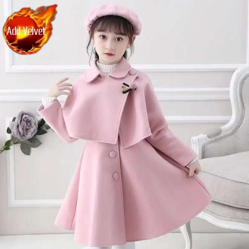 Robe Doublée Polaire pour Filles Mode Automne Hiver Manches Longues