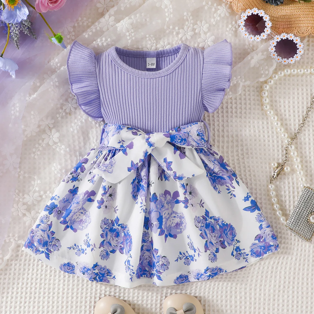 Robe d'été princesse bébé fille 36 mois imprimé floral manches papillon tenue occasionnelle élégante confortab