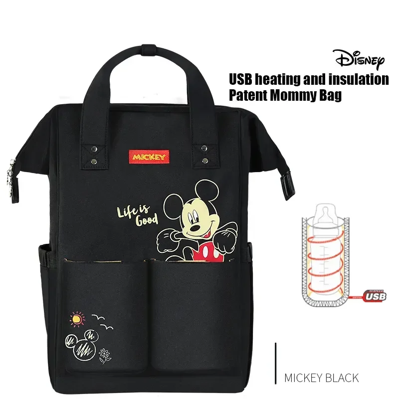 Disney Mickey Mouse sac à dos bébé sac à langer multifonctionnel design mignon USB chauffage Oxford matériau f