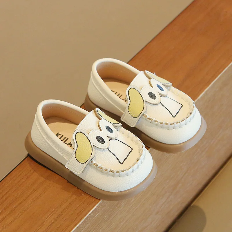 Chaussures mocassins cuir blanc pour bébés garçons motifs animaux scratch closure doux confort printempsautomn