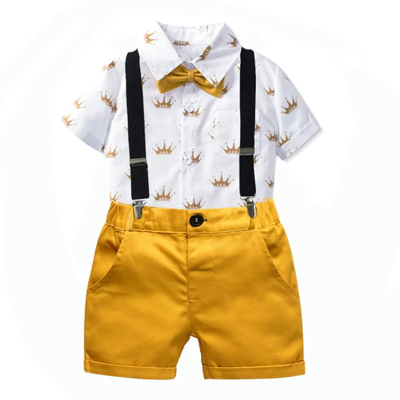 Ensemble vestimentaire pour garçon enfant costume complet chemise à manches courtes nœud papillon bandoulière 