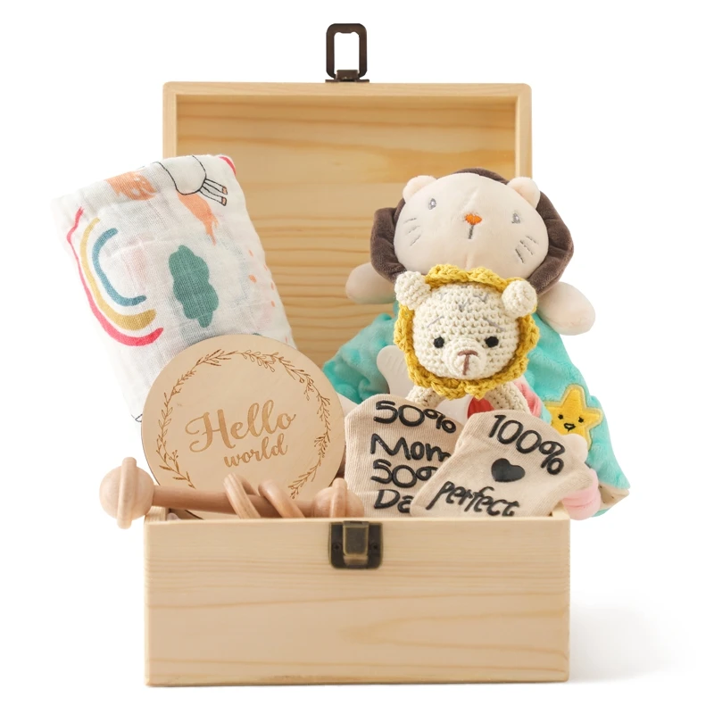 Ensemble de serviette de bain pour nouveauné jouet en bois hochet chaussettes cadeau naissance bébé éveil et c