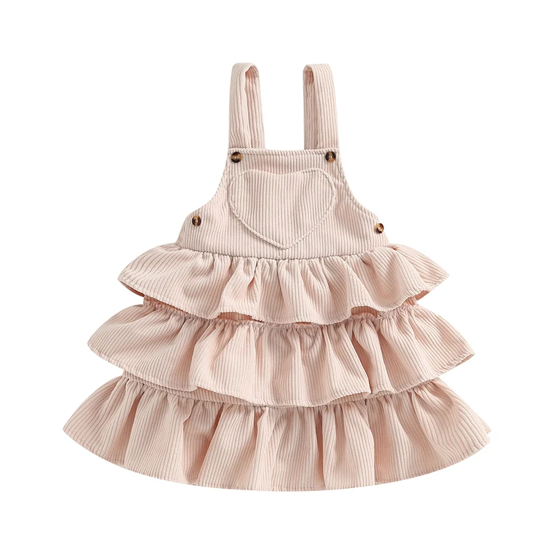 Robe en velours côtelé pour bébé fille style salopette volants broderie