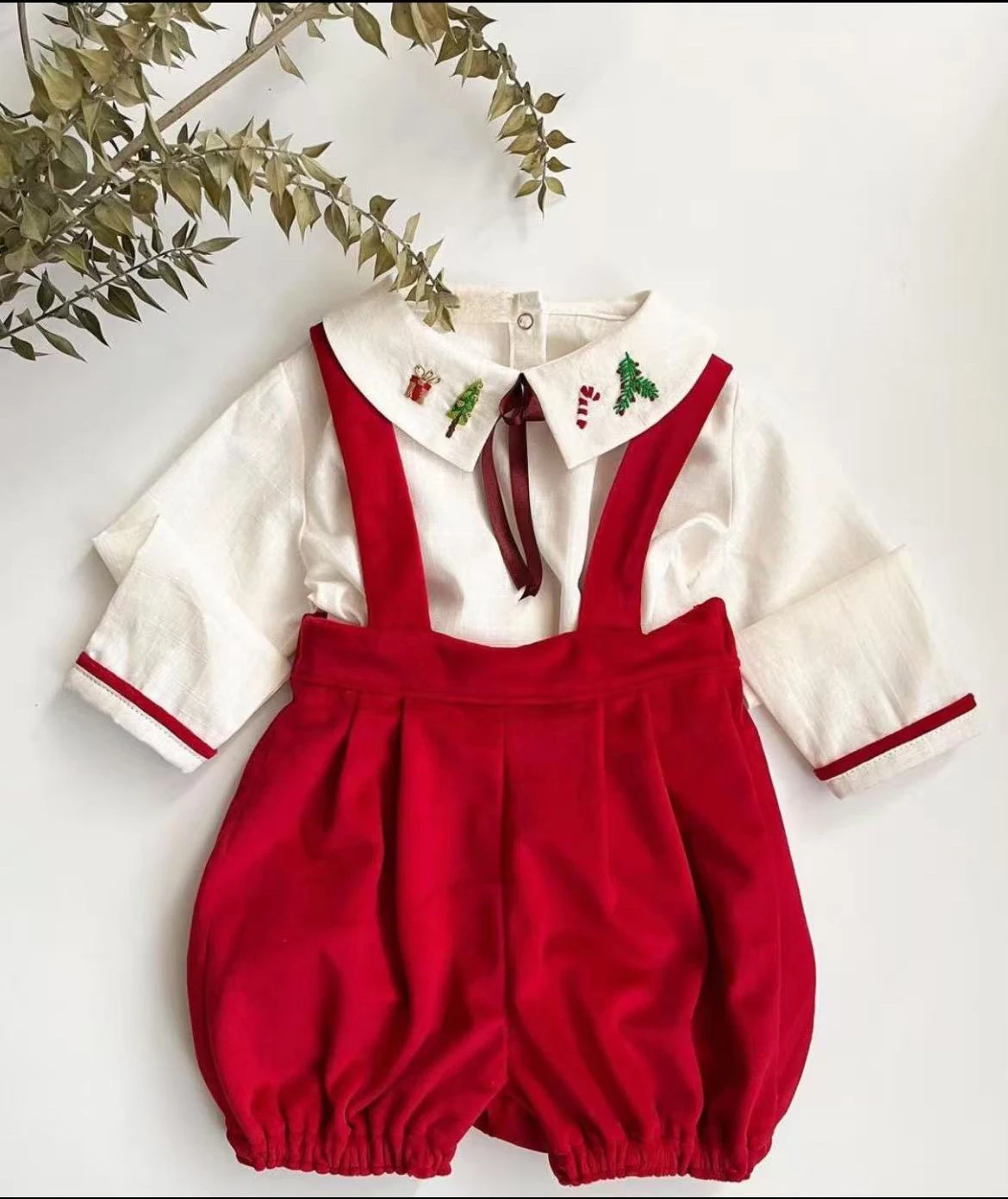 Ensemble bébé garçon automne hiver broderie vintage jupe blanche short
