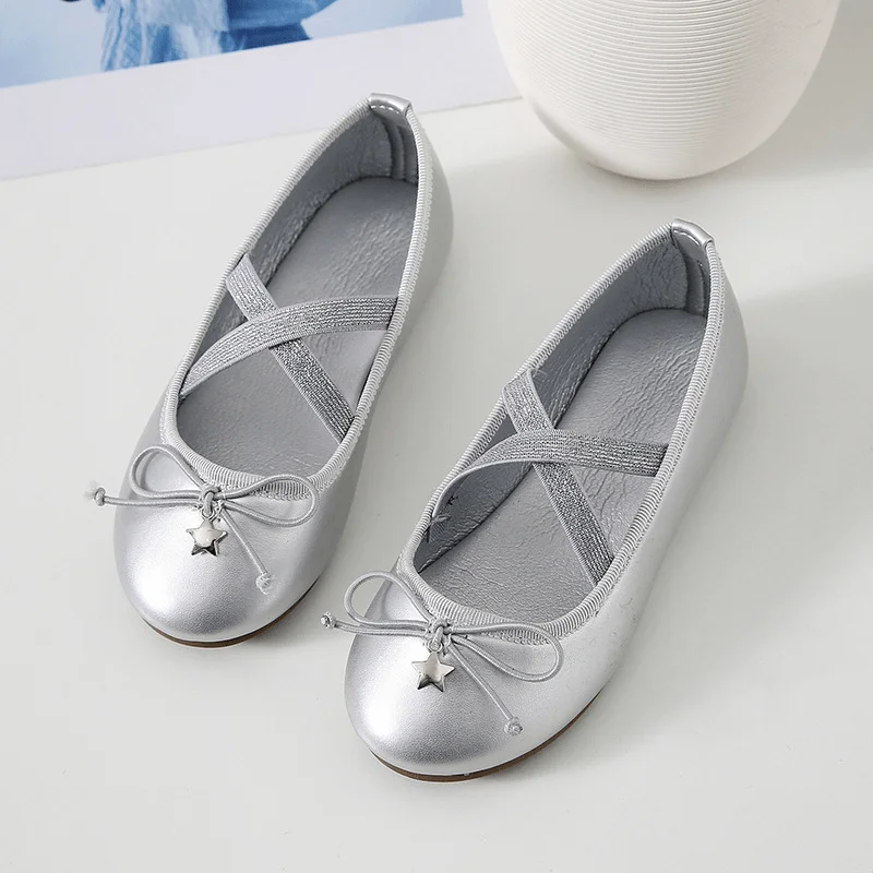 Chaussures princesse bébé fille ballerines nœud étoile argenté mode printempsété