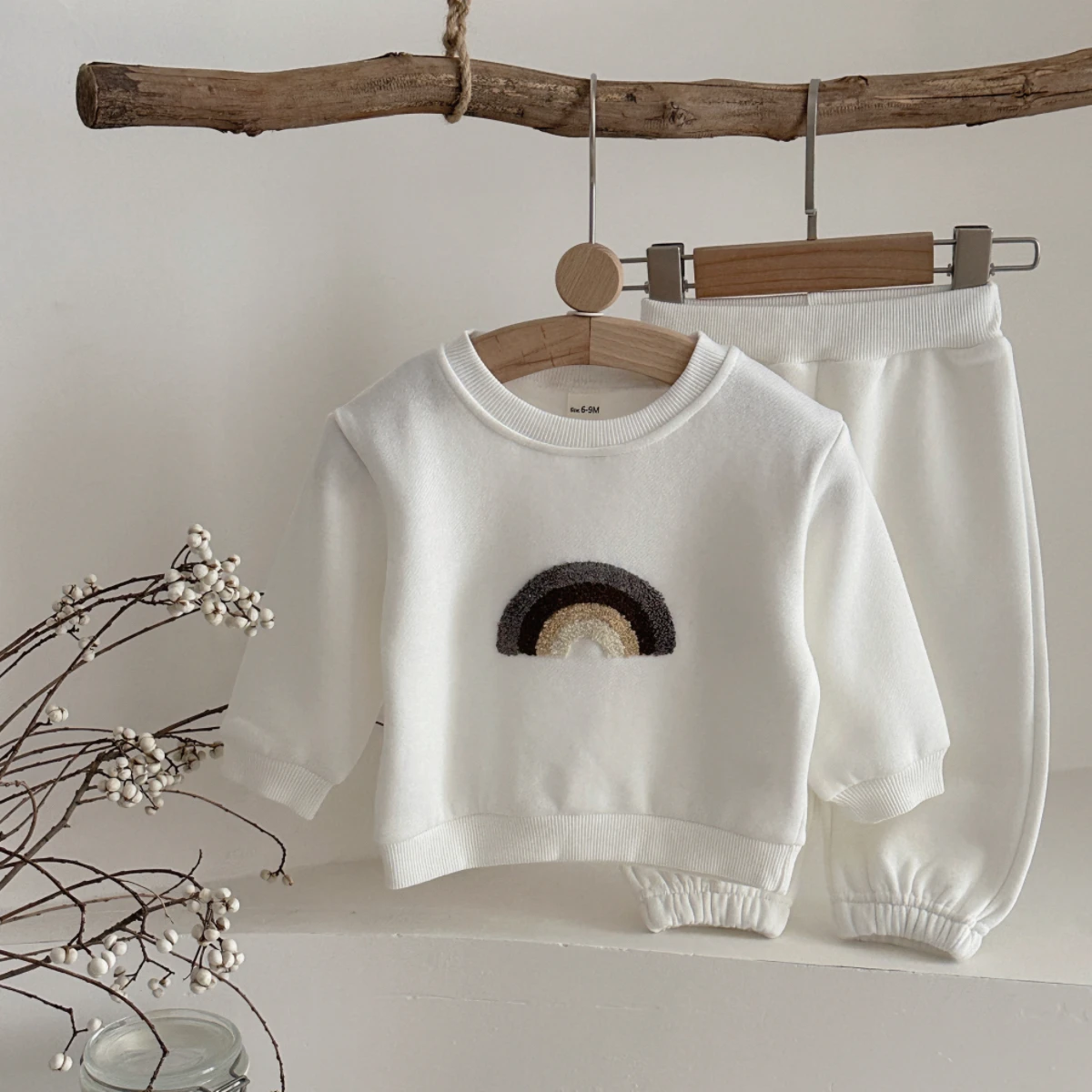 Ensemble hiver bébé 2 pièces manches longues arcenciel brodé sweatshirt pantalon confortable style décontracté