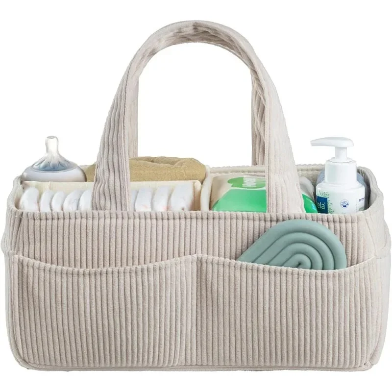 Organisateur sac à langer en velours côtelé grande capacité sac de maternité portable tapis à langer en silico