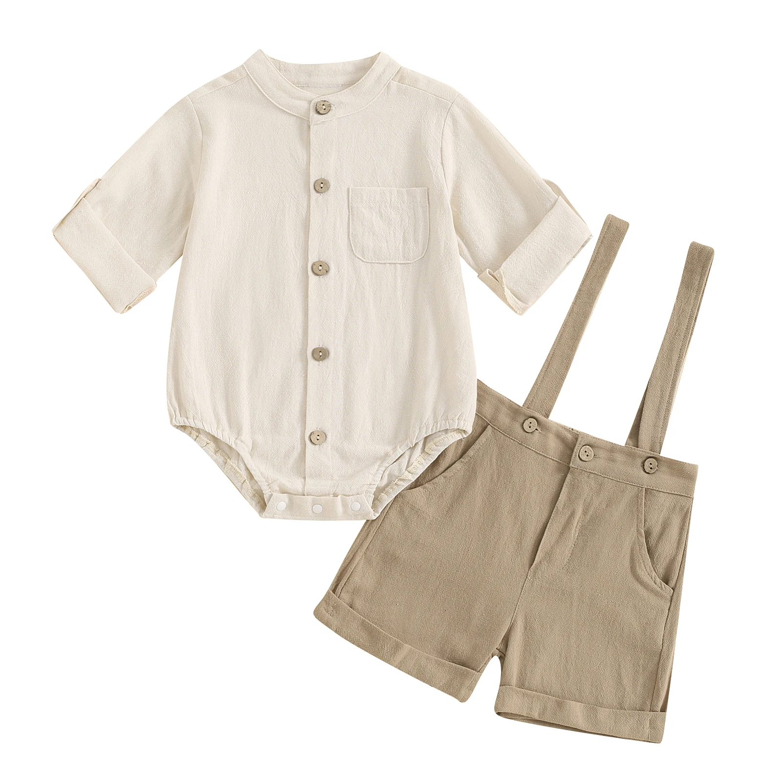 Ensemble vêtements bébé garçon coton lin poches boutonnées tenue solide 024 mois usage quotidien