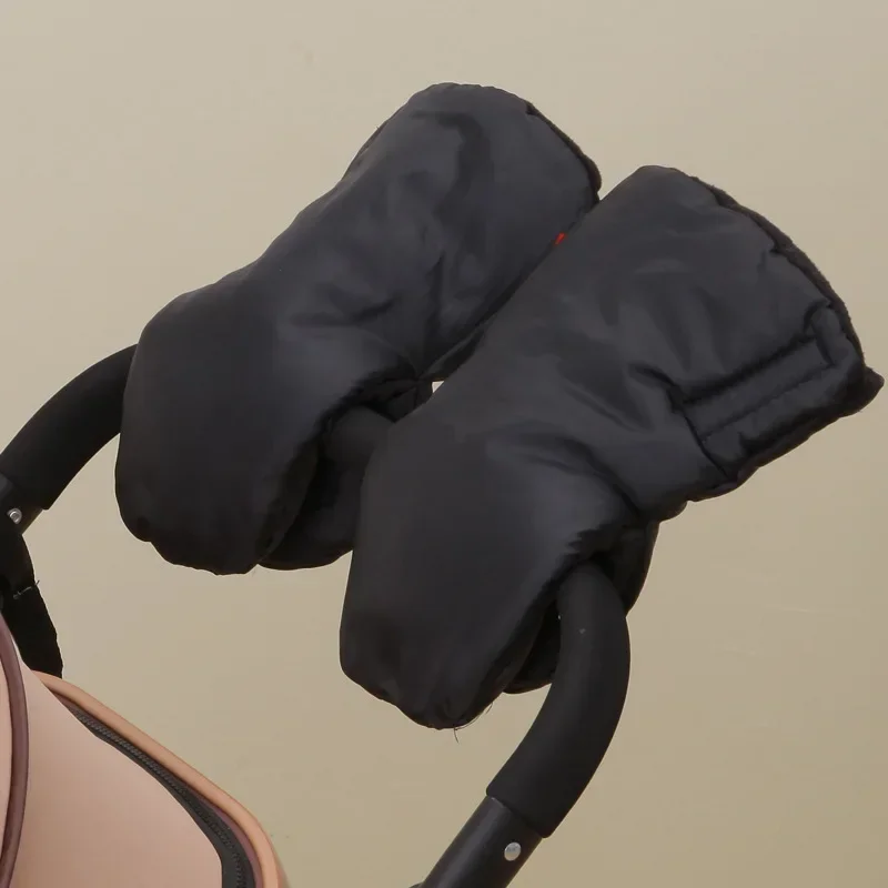 Gants de poussette chauds d'hiver coupevent universels attache guidon bébé accessoires landau noir confort dur