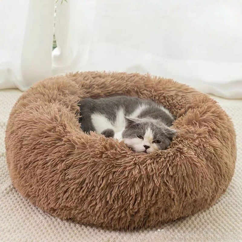 Matelas circulaire pour chat doux et confortable lit rond en peluche moelleuse design moderne et sécurisant po