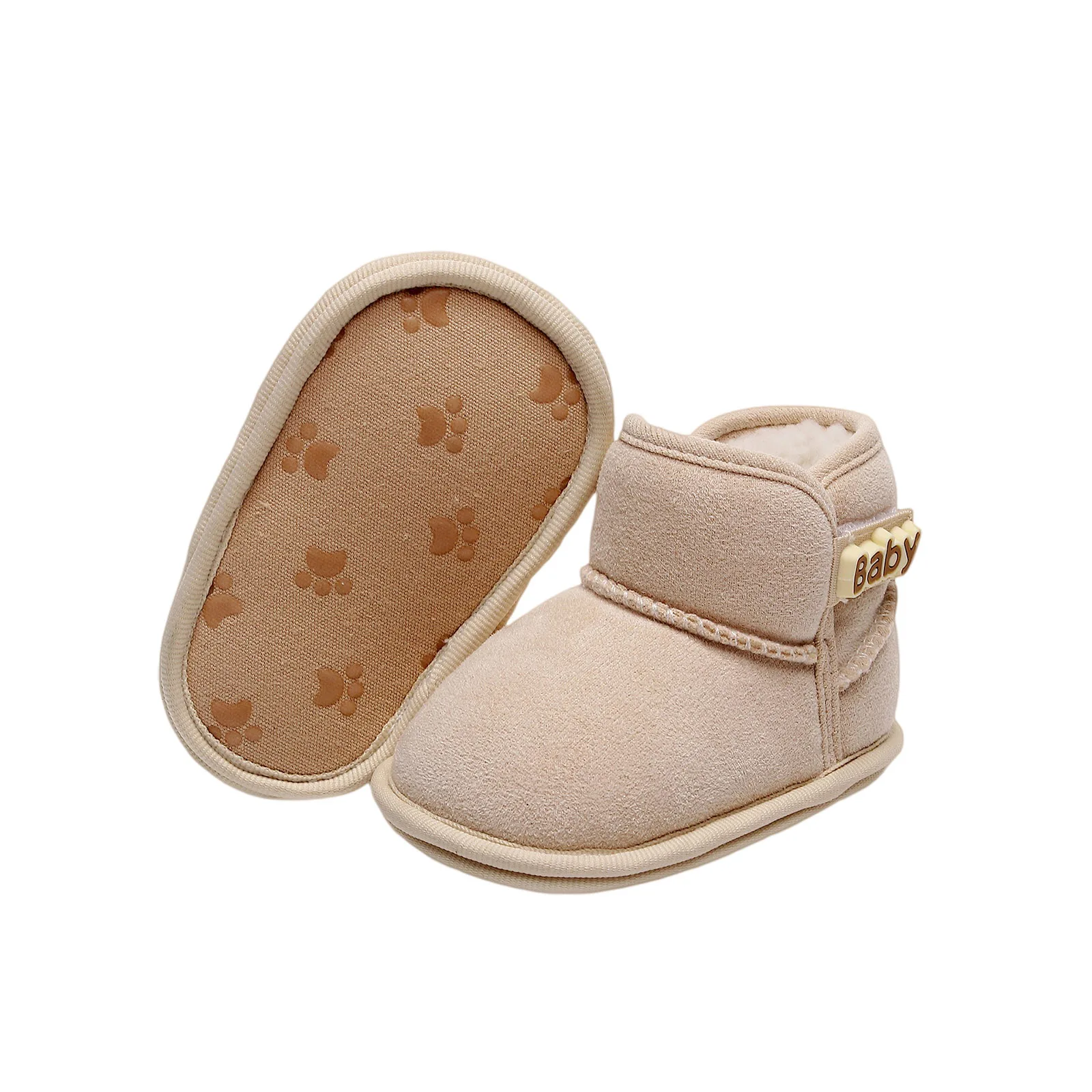 Bottines bébé soft antidérapantes en suédine beige pour nouveauné fille garçon hiver usage intérieur confort