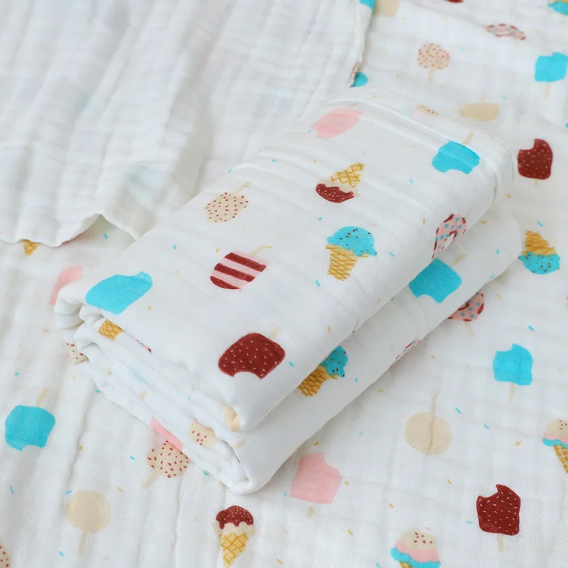 Couverture en mousseline pour bébé douce et respirante motifs glaces idéale pour swaddling et sommeil coton bi