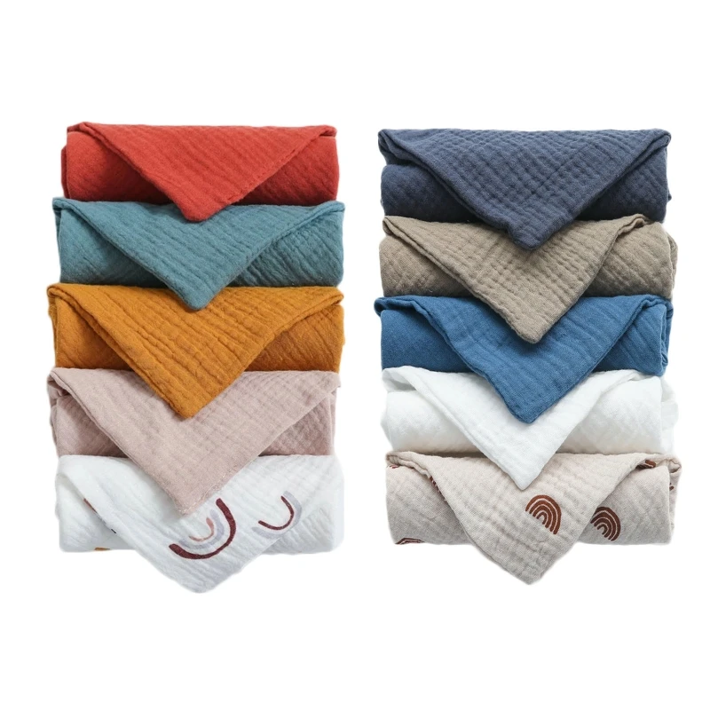Serviettes carrées pour bébé 10 pièces lavage mains visage bavoir alimentation tissu crêpe coton multicolore d