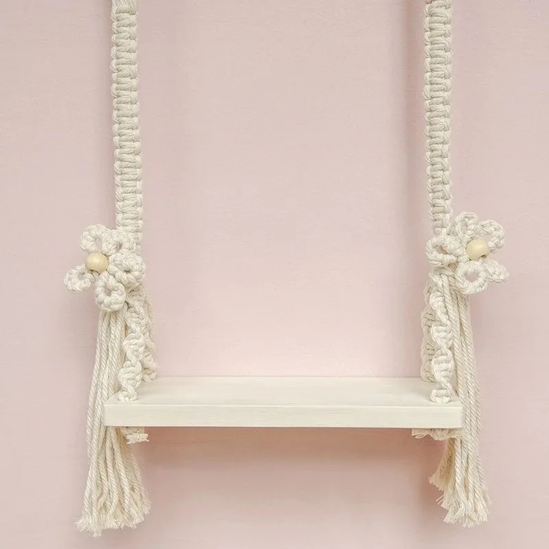Étagère suspendue en bois et corde pour photo bébé décoration nurserie accessoire bohochic style moderne range