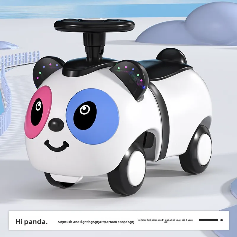 Voiture à pousser pour enfants en forme de panda jouet éducatif avec lumière et musique blanc bleu et rose pou