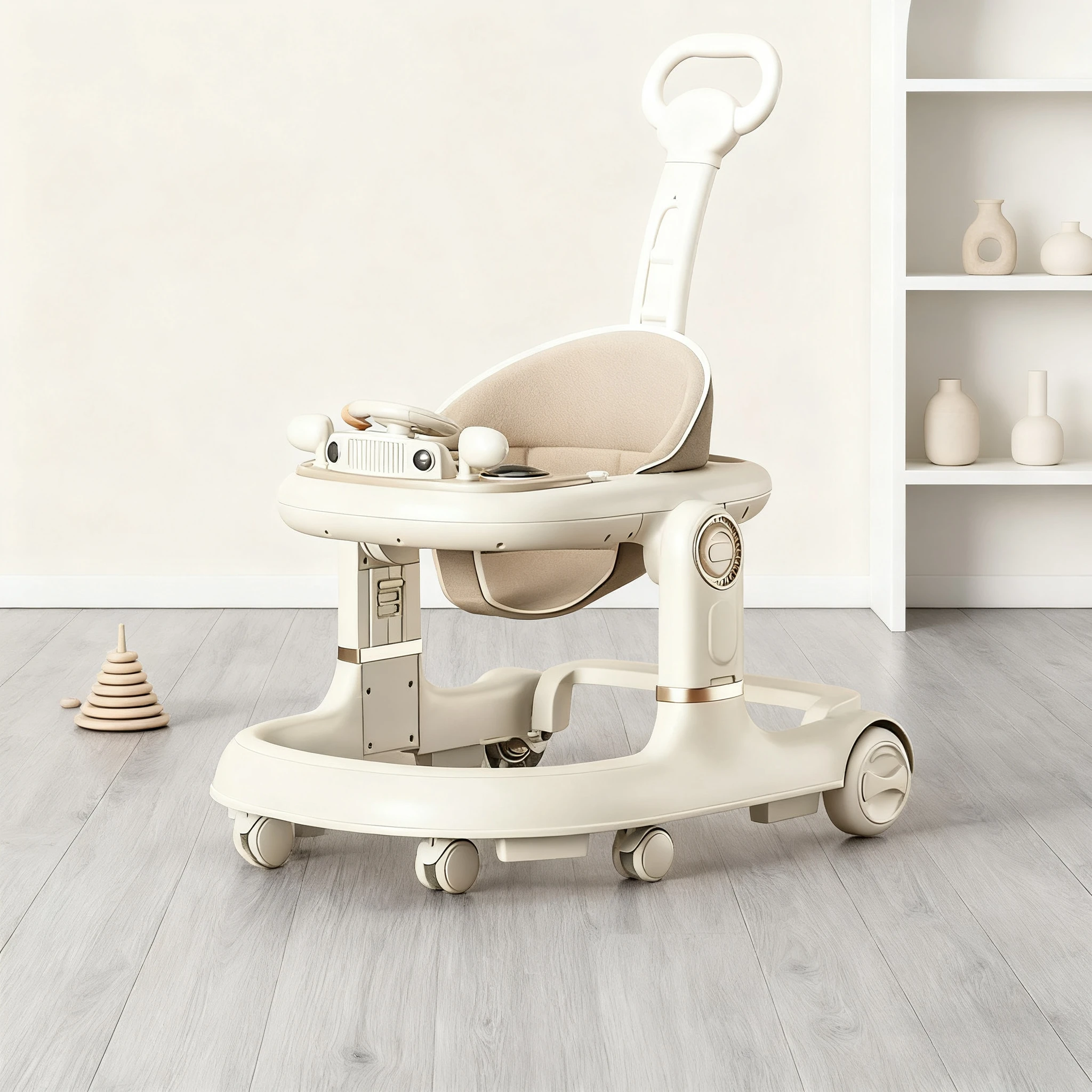 Trotteur Multifonctionnel 4 en 1 pour Bébé Con conception Antiarc et Antibasculement Roues Pivotantes Silencie
