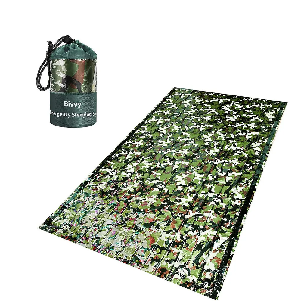 Sac de couchage d'urgence bivouac camouflage étanche portable randonnée camping survie 120x200cm léger compact