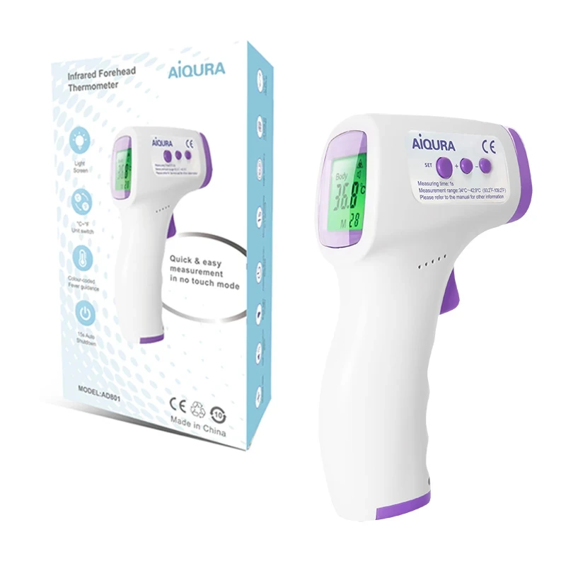 Thermomètre infrarouge sans contact AIQURA mesure de fièvre bébé adulte design moderne qualité premium usage f