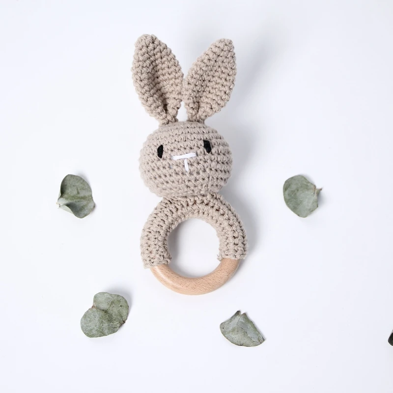 Anneau de dentition bébé en coton et bois anneau de mastication pour