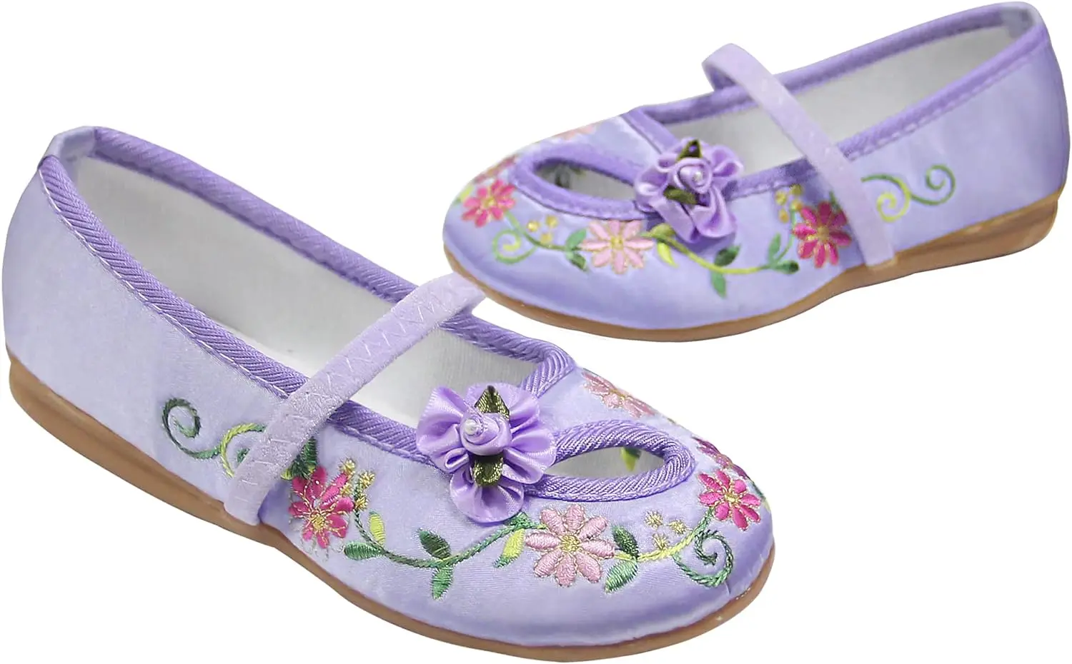 Chaussures plates brodées pour filles, taille 25 à 34, motif floral