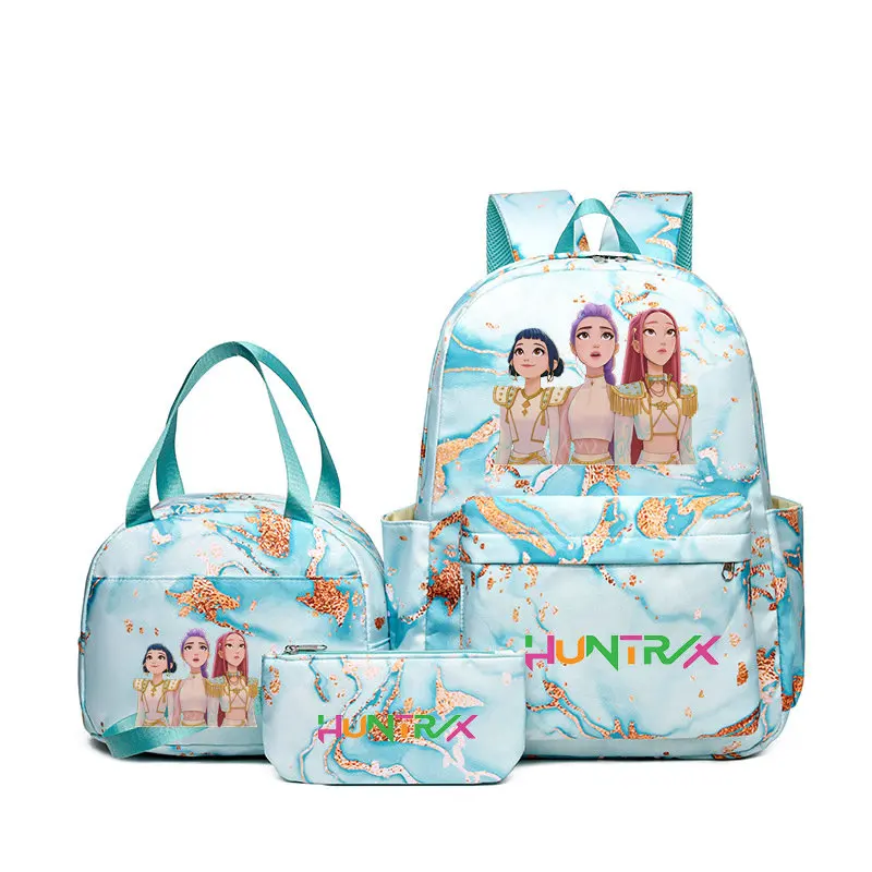 Ensemble sacs école 3 pièces HUNTRX KPop démon chasseur fille sac à dos main trousse école ado style moderne c