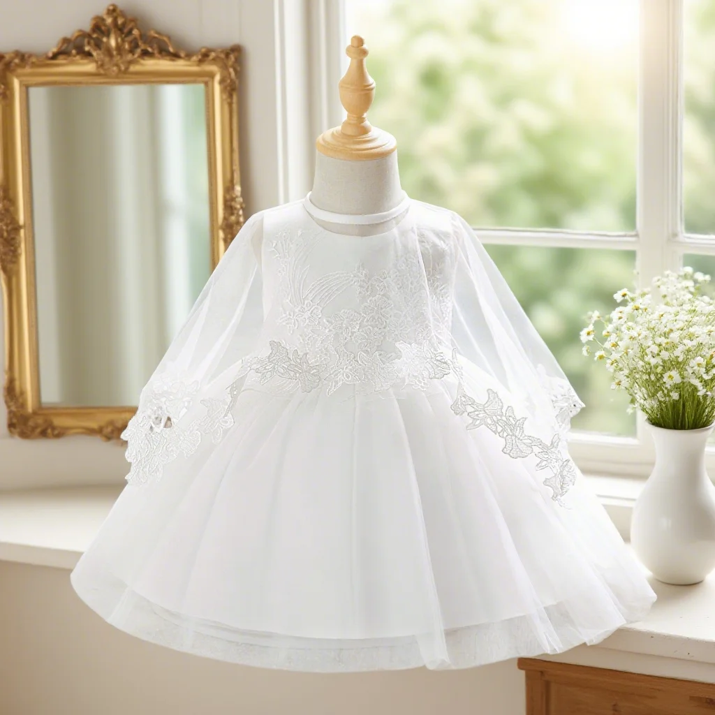 Ensemble de robe formelle pour bébé fille (jupe châle) robe blanche élégante pour fête d'anniversaire de baptê