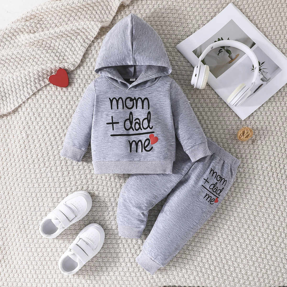 Ensemble vêtements bébé garçon automnehiver lettre I Love Papa pull capuche patchwork haut et pantalon 2 pièce