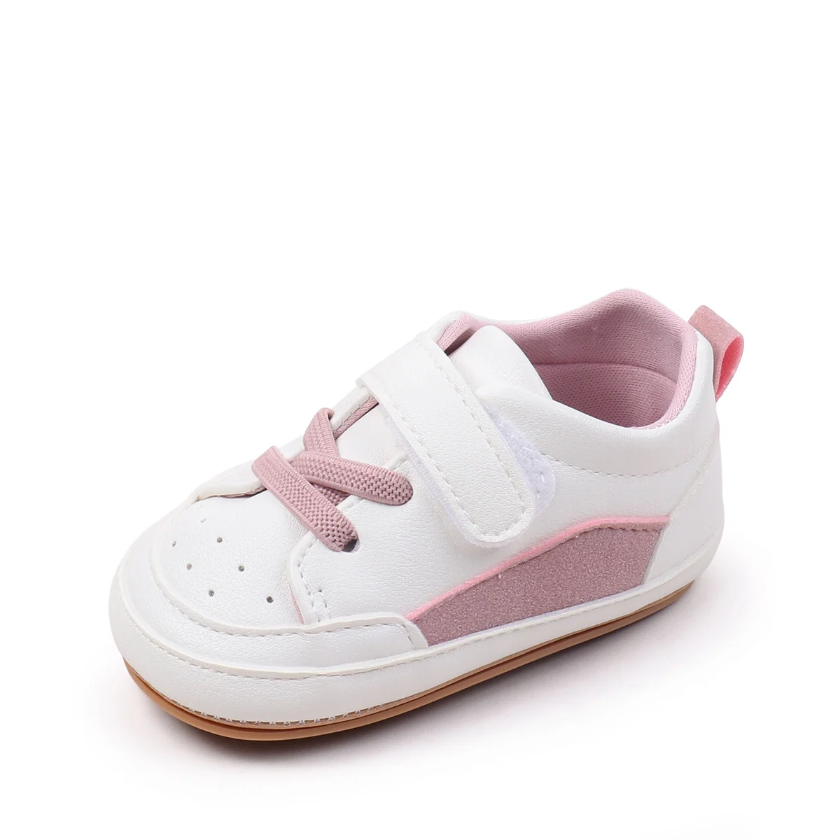 Chaussures bébé à velcro tendance cuir synthétique semelle antidérapante 01 an blanc rose printemps automne